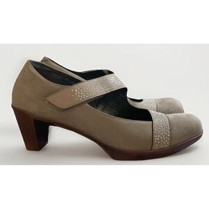 Naot Abbracci Stone Gray Leather Embellished Mary Jane Pumps Women's Size 39